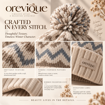 OREVIQUE® Nordic Pom-Pom Knit Beanie – Soft Warm Winter Hat