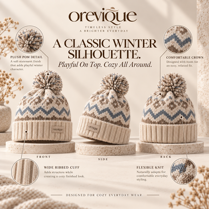 OREVIQUE® Nordic Pom-Pom Knit Beanie – Soft Warm Winter Hat