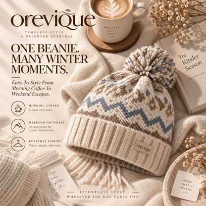 OREVIQUE® Nordic Pom-Pom Knit Beanie – Soft Warm Winter Hat