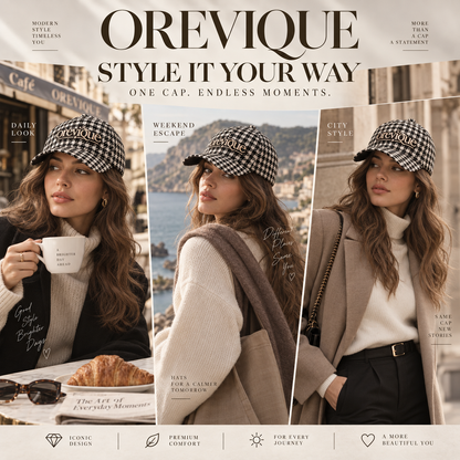 OREVIQUE® Houndstooth Baseball Cap – Classic Black & Cream Statement Hat
