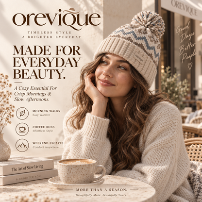 OREVIQUE® Nordic Pom-Pom Knit Beanie – Soft Warm Winter Hat