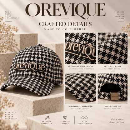 OREVIQUE® Houndstooth Baseball Cap – Classic Black & Cream Statement Hat
