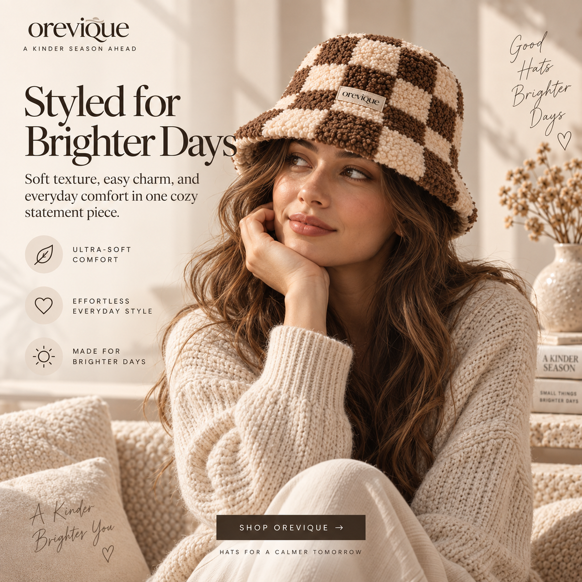 OREVIQUE® Teddy Checkered Bucket Hat – Soft Cozy Winter Hat