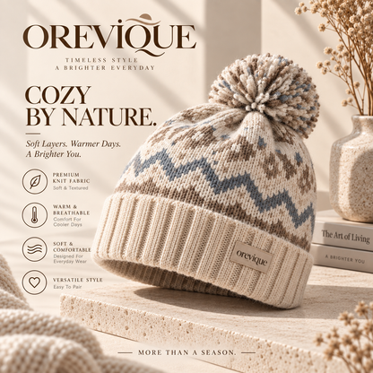 OREVIQUE® Nordic Pom-Pom Knit Beanie – Soft Warm Winter Hat