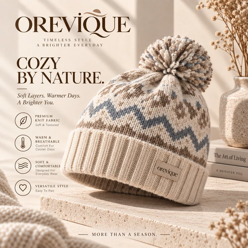 OREVIQUE® Nordic Pom-Pom Knit Beanie – Soft Warm Winter Hat