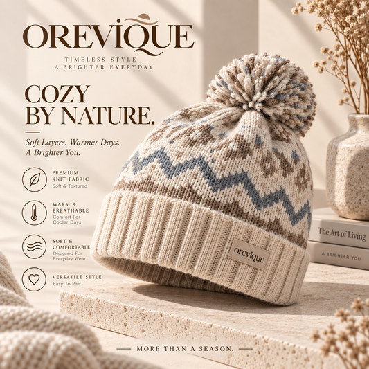 OREVIQUE® Nordic Pom-Pom Knit Beanie – Soft Warm Winter Hat