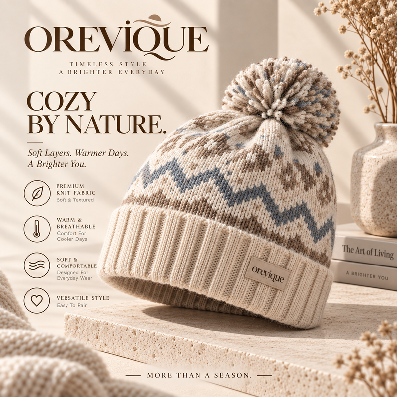 OREVIQUE® Nordic Pom-Pom Knit Beanie – Soft Warm Winter Hat