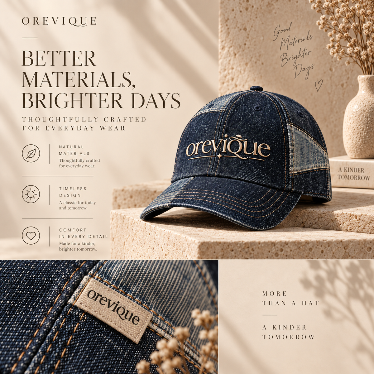 OREVIQUE® Vintage Denim Baseball Cap – Washed Embroidered Everyday Hat