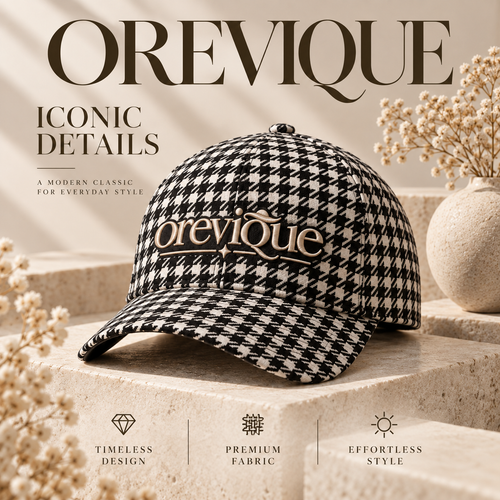 OREVIQUE® Houndstooth Baseball Cap – Classic Black & Cream Statement Hat
